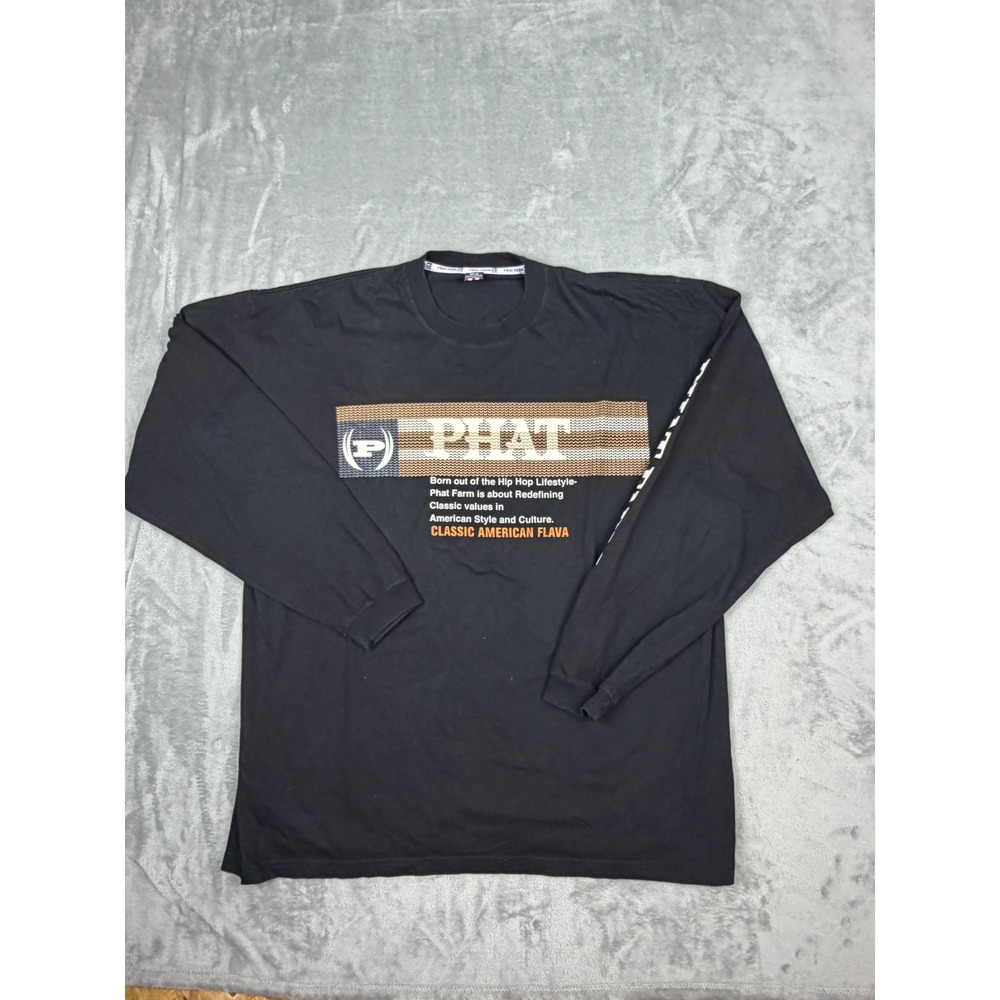 Vintage Phat Farm Shirt Mens XXL Black Long Sleeve Graphic Classic Flava Tee